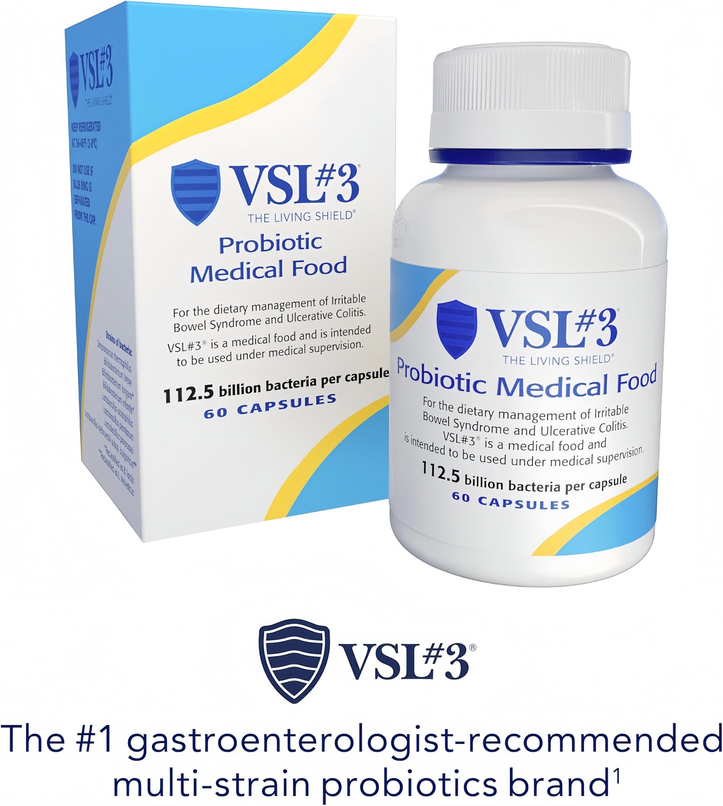 VSL #3® Probiotics for Digestive Health, IBS & UC Symptoms - 112.5B CFUs, High-Potency, Multi-Strain, Live, Refrigerated Probiotic, Medical Food for Gut Health Support in Men & Women, 60 Capsules
