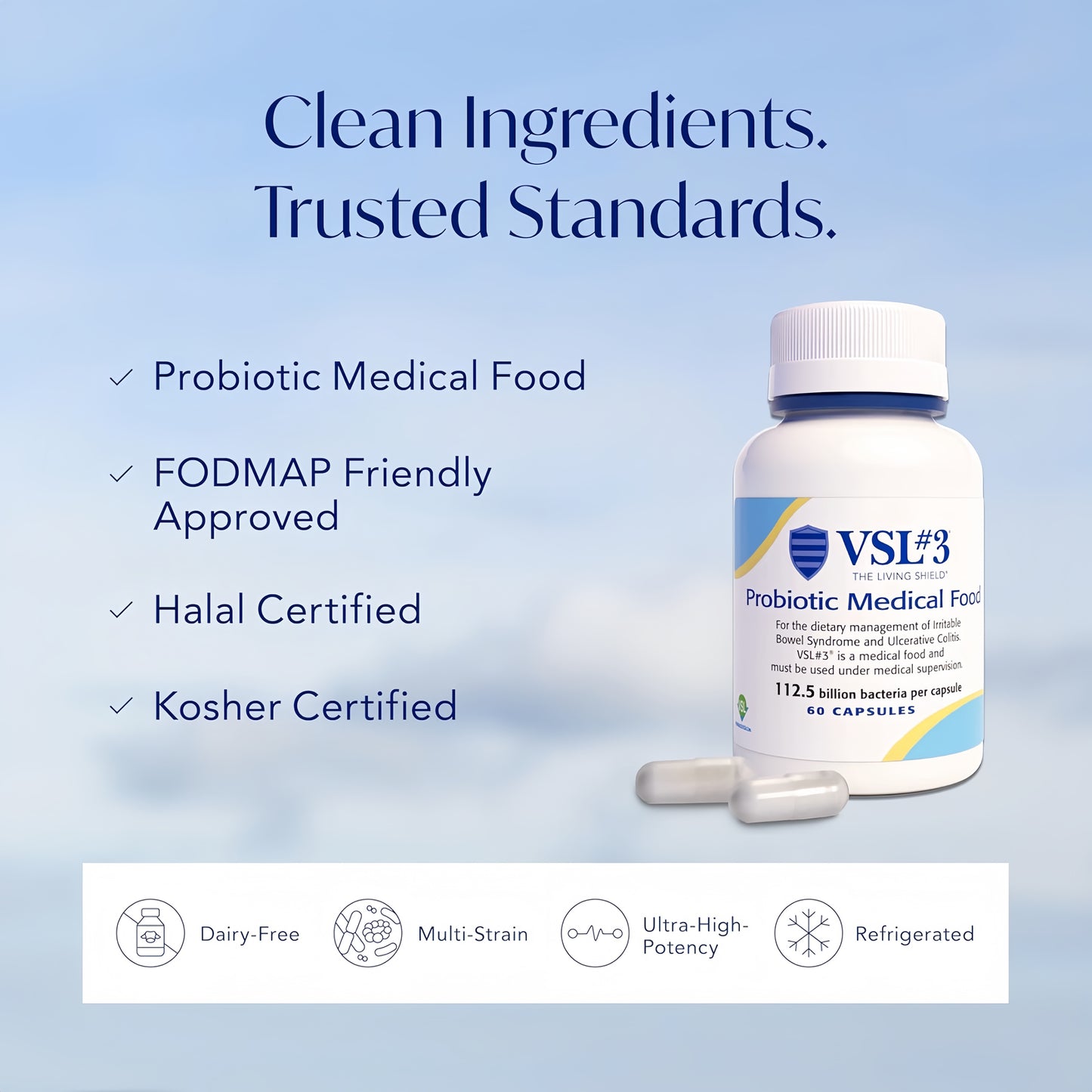 VSL #3® Probiotics for Digestive Health, IBS & UC Symptoms - 112.5B CFUs, High-Potency, Multi-Strain, Live, Refrigerated Probiotic, Medical Food for Gut Health Support in Men & Women, 60 Capsules