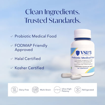 VSL #3® Probiotics for Digestive Health, IBS & UC Symptoms - 112.5B CFUs, High-Potency, Multi-Strain, Live, Refrigerated Probiotic, Medical Food for Gut Health Support in Men & Women, 60 Capsules